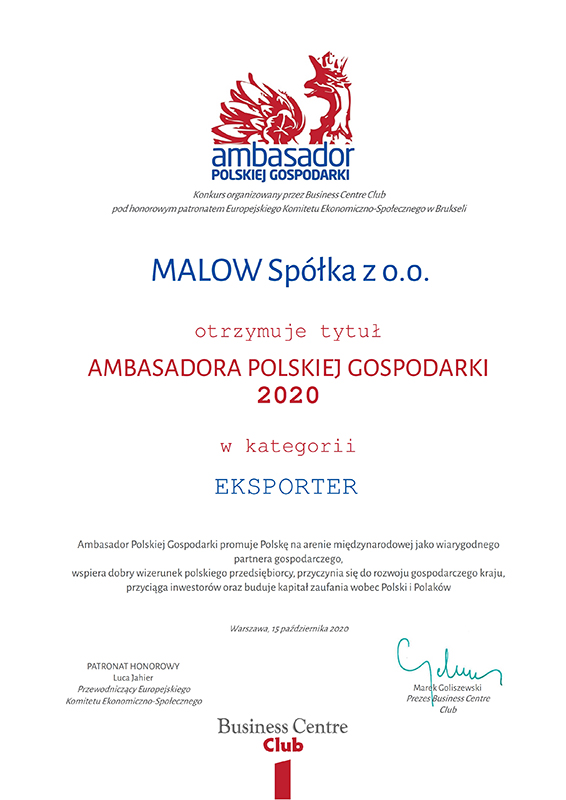 Dyplom APG 2020 w kategorii Eksporter