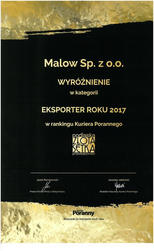 Wyróżnienie w kategorii Eksporter Roku 2017